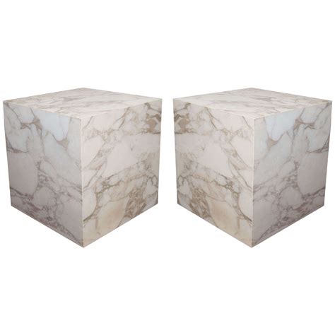 A Mid Century Pair Of Cube Form Solid Marble Slab End Or Side Tables At