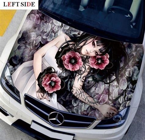 left side car stickers anime beauty girls 150 130cm engine hood car covers sticker customize