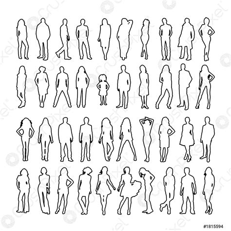 Large Set Of Detailed People Silhouettes Outline Simple Icons Isolated