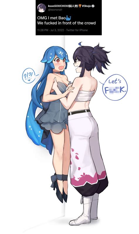 Rule 34 2girls Ahoge Bao Vtuber Belt Black Hair Blue Hair Breasts Censored Text Dasdokter