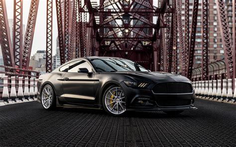 Download Wallpapers Ford Mustang 2018 Black Sports Coupe Tuning