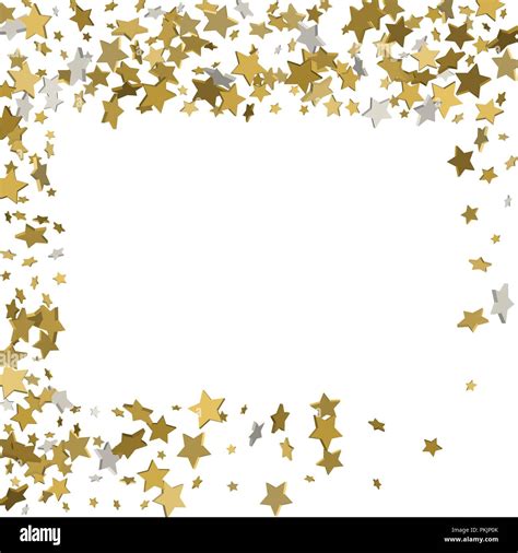 3d Gold Frame Or Border Of Random Scatter Golden Stars On White