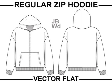 Classic Full Zip Hoodie Sweatshirt Flat Technical Drawing Illustration
