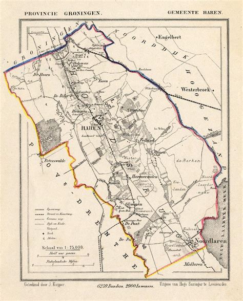 Antique Map Netherlands Haren Groningen Kuyper Mapa