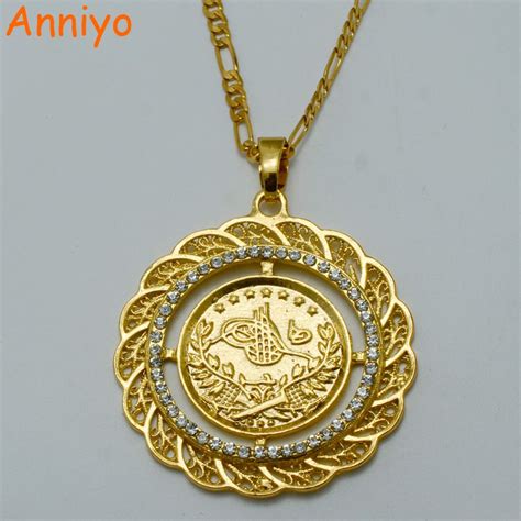 Anniyo 48cmcoin Pendant And Chain For Womenmengold Color Metal Arab