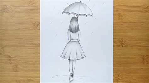 How To Draw A Girl With Umbrella For Beginners Step By Step Youtube