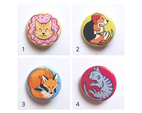 Cute Cartoon Animal Button Badges Pack Choose Your Own Etsy Uk