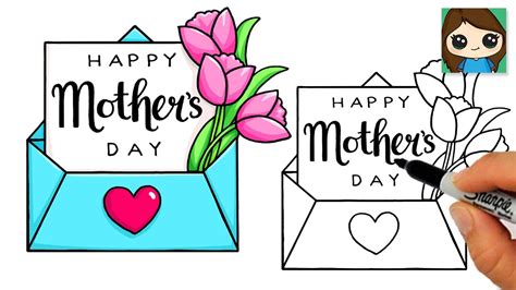 How To Draw A Happy Mothers Day Letter And Envelope