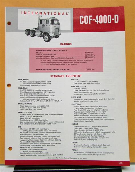 1967 International Harvester Truck Model Cof 4000 D Specification Sheet