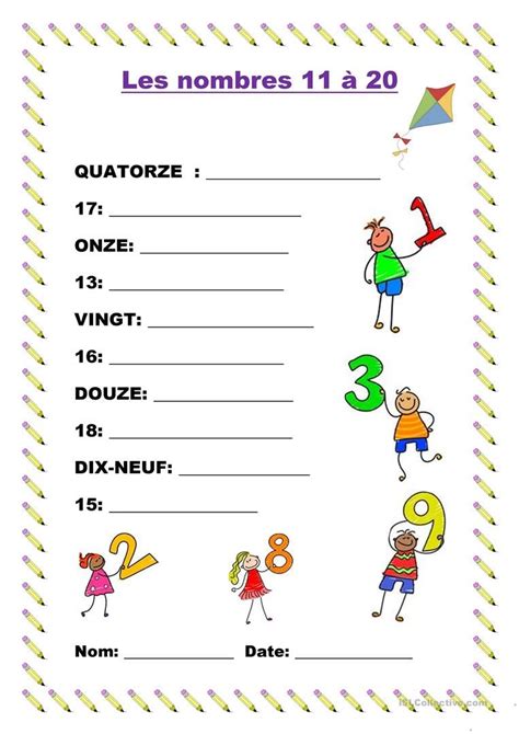 Les Nombres 1 20 Nombres French Worksheets Kindergarten French Vrogue