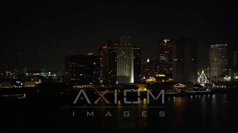 Downtown New Orleans Skyscrapers At Night Aerial Stock Footage Ax62