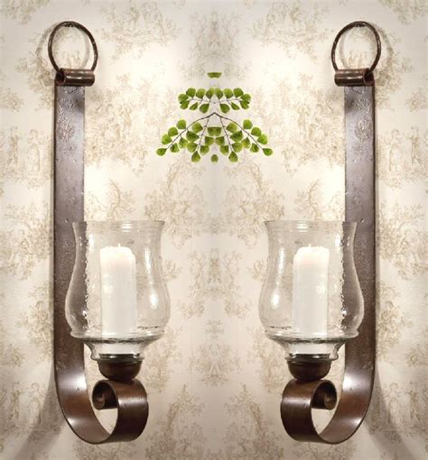 Bronze Iron Loop Wall Sconce With Hammered Globe Set Of 2 Candle