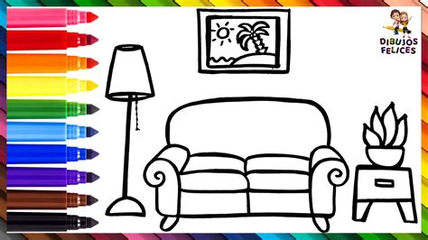 Dibuja Y Colorea Una Sala De Estar Arcoiris 🛋️🖼️🪴🌈 Dibujos Para Niños