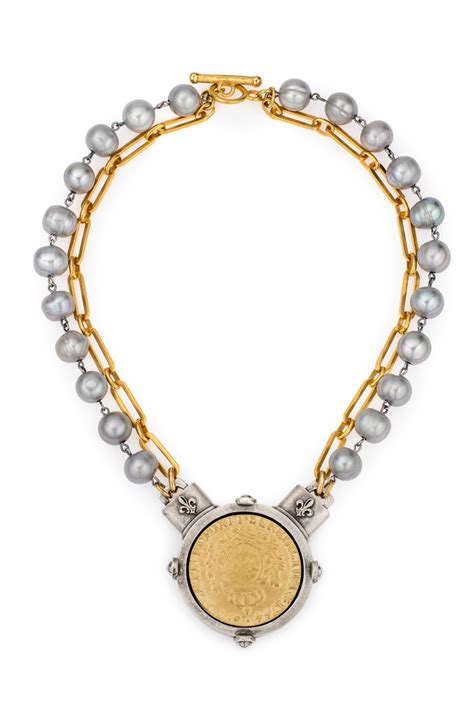 Double Strand Silver Pearl And Versailles Chain With Domini Medallion