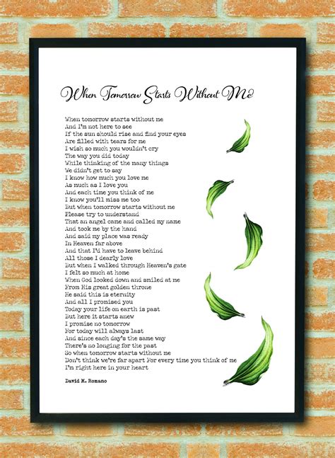 When Tomorrow Starts Without Me Printable Poem Digital Etsy