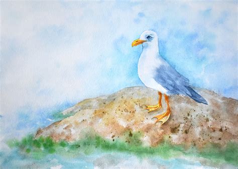 Seagull Watercolor Painting Painting Marine Painting Watercolor