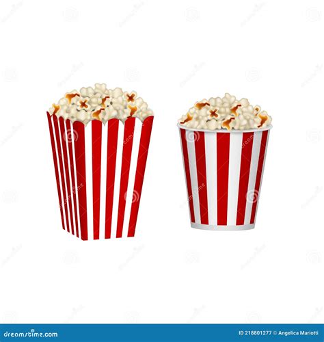 Isolated Cardboard Containers Of Popcorn Red And White Striped Popcorn