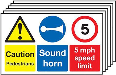 Caution Pedestrians Sound Horn 5mph Speed Limit 300x500mm Rigid Sign