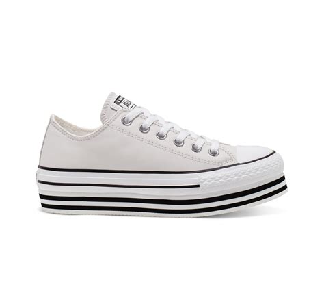 Converse Leather Chuck Taylor All Star Platform Low Top In Grey Gray