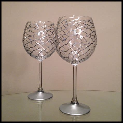 Custom Hand Painted Wine Glasses Silver Abstract Design By Ashley Spitsnogle S Art