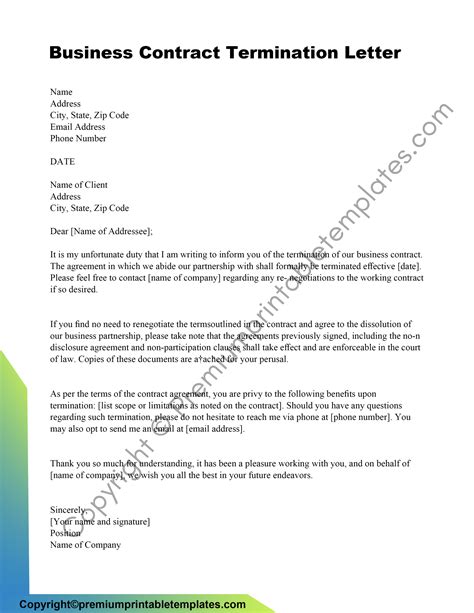 Business Contract Termination Letter Pack Of 5 Premium Printable