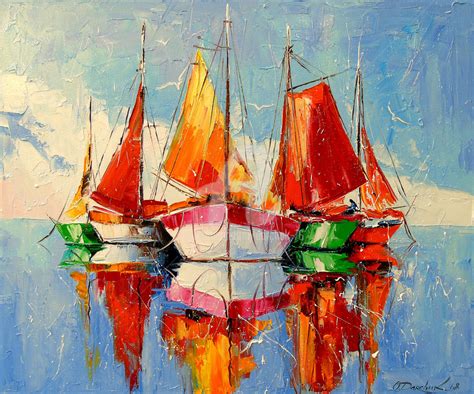 Sailboats Anchored Painting By Olha Artmajeur