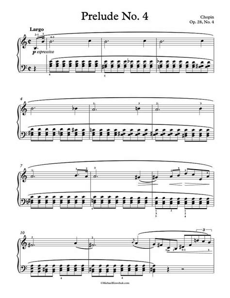 Free Piano Sheet Music Prelude In E Minor Op 28 No 4 Chopin Michael Kravchuk