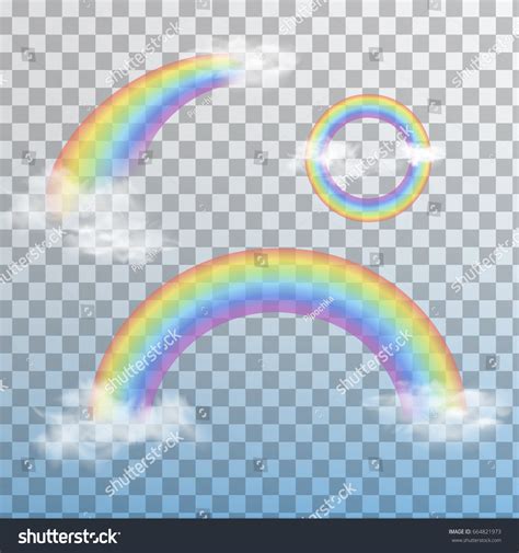 Set Realistic Collection Transparent Color Rainbows Stock Vector