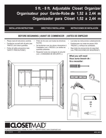 Closetmaid Ft Ft Shelftrack Organizer Installation Instructions