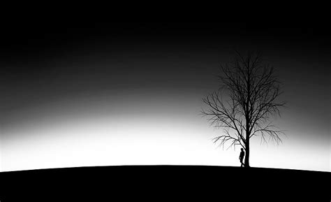 Lonely Silhouette Of Man Under Bare Tree Aero Vector Art Sad