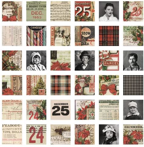 Tim Holtz Idea Ology Collage Tiles Christmas 72 Pack