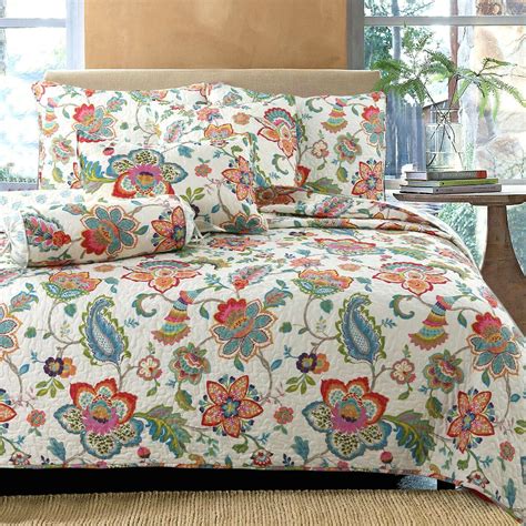 Spring Floral 3 Piece Reversible Quilt Set Bedspread Coverlet
