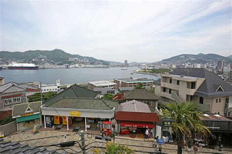 Stores Near The Waterfront Of Nagasaki Port Japan In