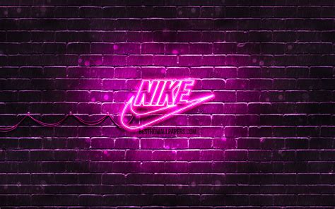 Download Wallpapers Nike Purple Logo K Purple Brickwall Nike Logo Sports Brands Nike Neon