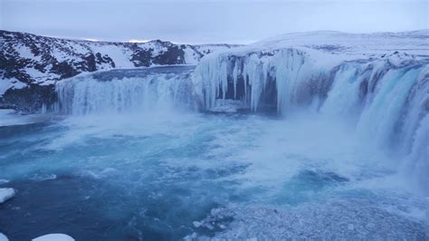 Iceland View Of Beautiful Godafoss Waterfall In Winter 6 Stock Video