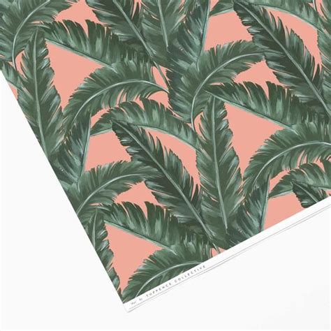 Image 0 Banana Leaf Pattern Gold Foil Text Green Wrapping Paper Pink