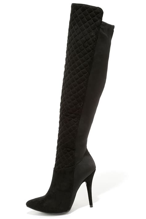 Sexy Black Boots Over The Knee Boots High Heel Boots Quilted