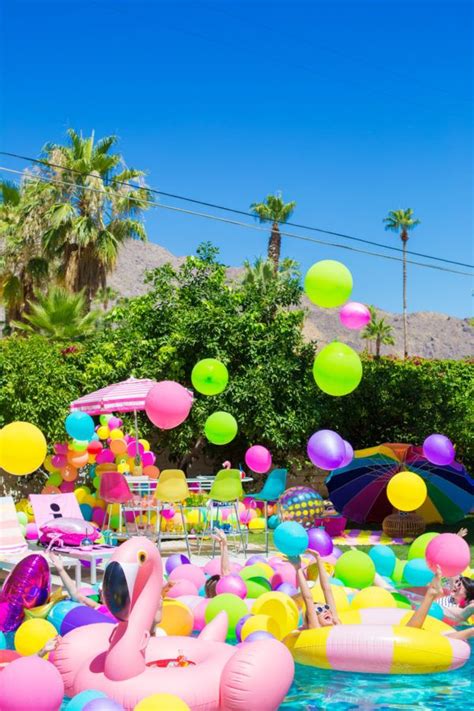 An Epic Rainbow Balloon Pool Party Pool Party Decorations Pool