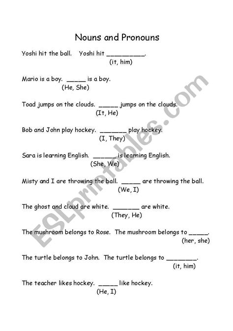 English Worksheets Nouns And Pronouns Basic Esl Worksheet