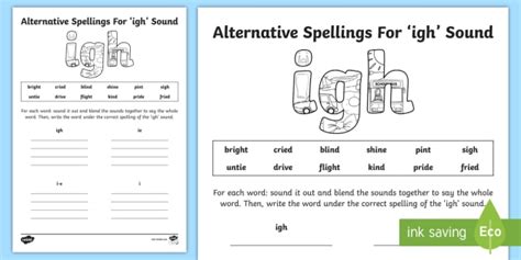 Alternative Spelling For Igh Sound Worksheet Teacher Made