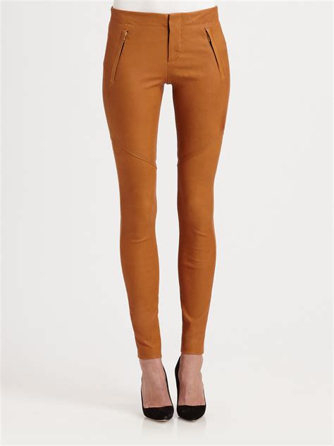A L C Charlotte Stretch Leather Pants In Brown Caramel Lyst