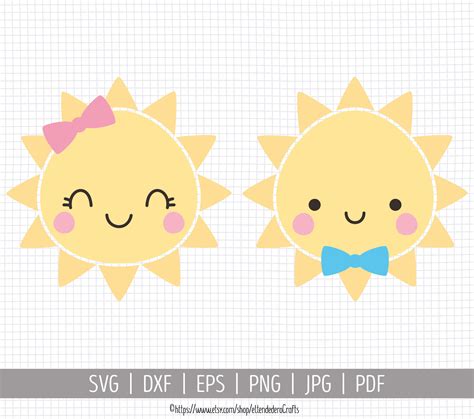 Baby Sun Svg Kids Cute Girl Sun With Bow Clipart Boy Sun Etsy Denmark