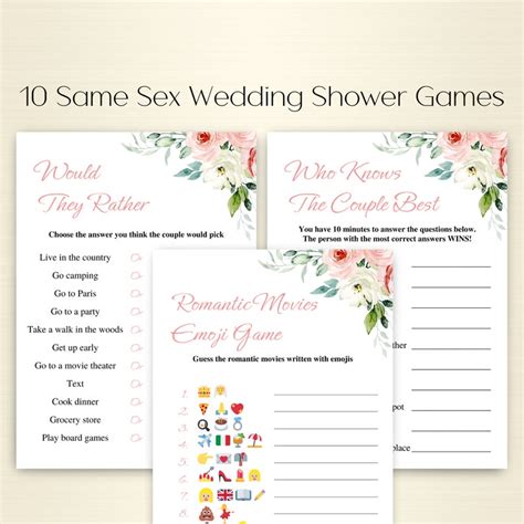 10 Printable Same Sex Wedding Shower Games Same Sex Shower Game Bundle Couples Shower Games