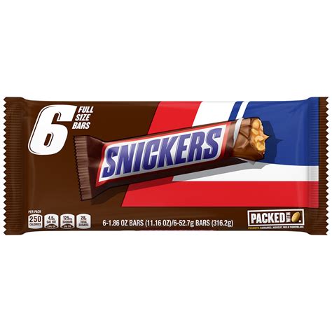 Snickers Full Size Chocolate Candy Bars Pack 186 Oz 6 Ct