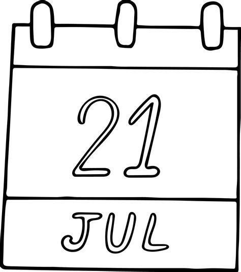 Calendar Hand Drawn In Doodle Style July 21 Day Date Icon Sticker