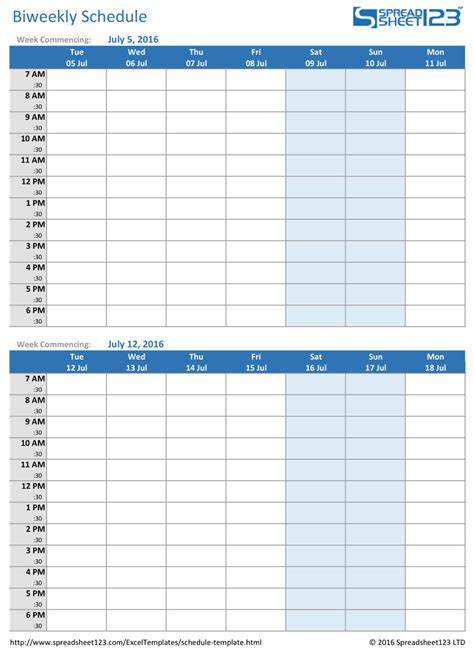 Biweekly Schedule Template