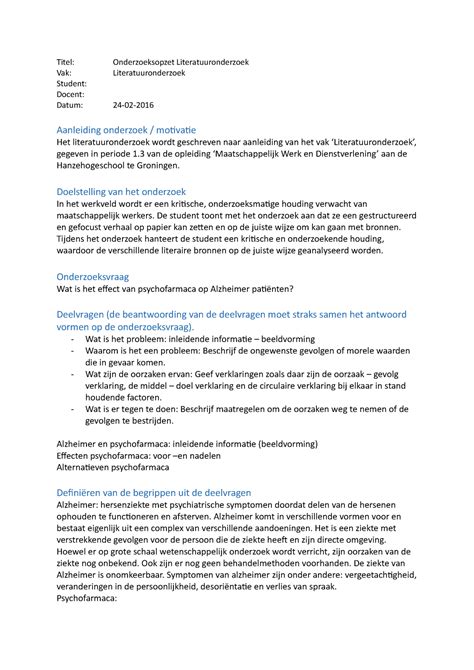 Onderzoeksopzet 9 Titel Vak Student Docent Datum