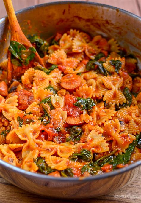 Sausage Tomato And Spinach Pasta Slimming Eats