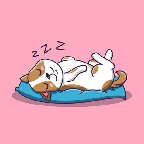 Cute Dog Cartoon Sleeping On A Pillow Vector Cartoon Illustration
