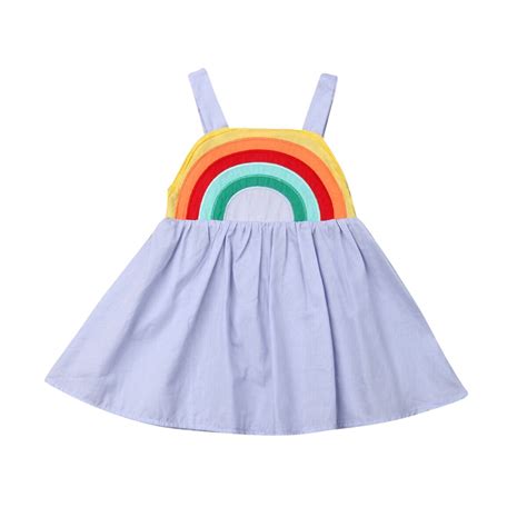 1 5years Infant Kids Baby Girl Cotton Summer Casual Rainbow Sling Dress